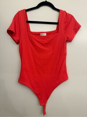 Aritzia Red Square-Neck Short Sleeve Bodysuit